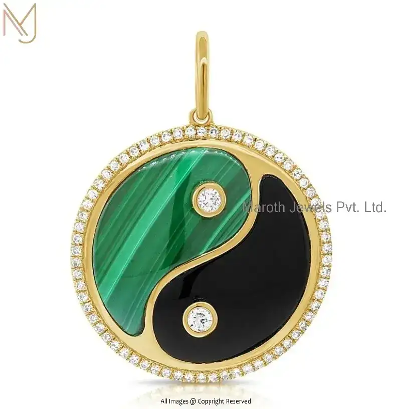 925 Silver Yellow Gold Plated Malachite , Black Onyx , Cubic Zircon Yin Yang Pendant Manufacturer