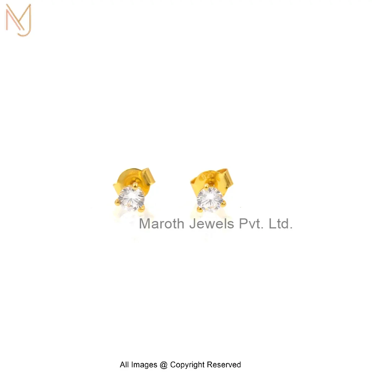 925 SIlver Yellow Gold Plated Cubic Zircon Diamond Stud Earring Custom Jewelry