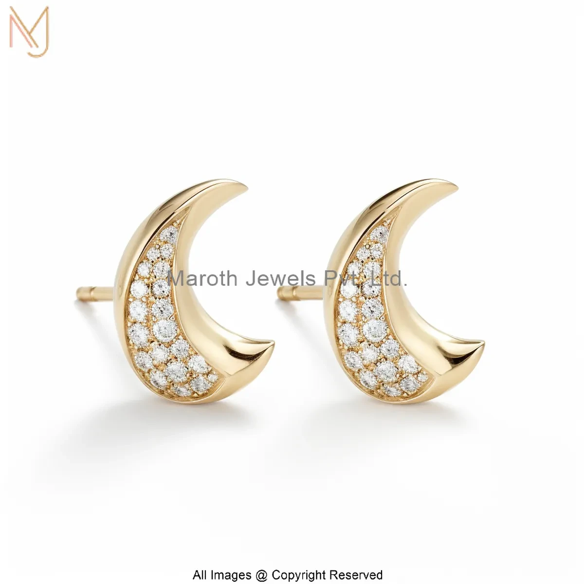 925 Silver Yellow Gold Plated Moissanite Crescent Moon Stud Earring Manufacturer