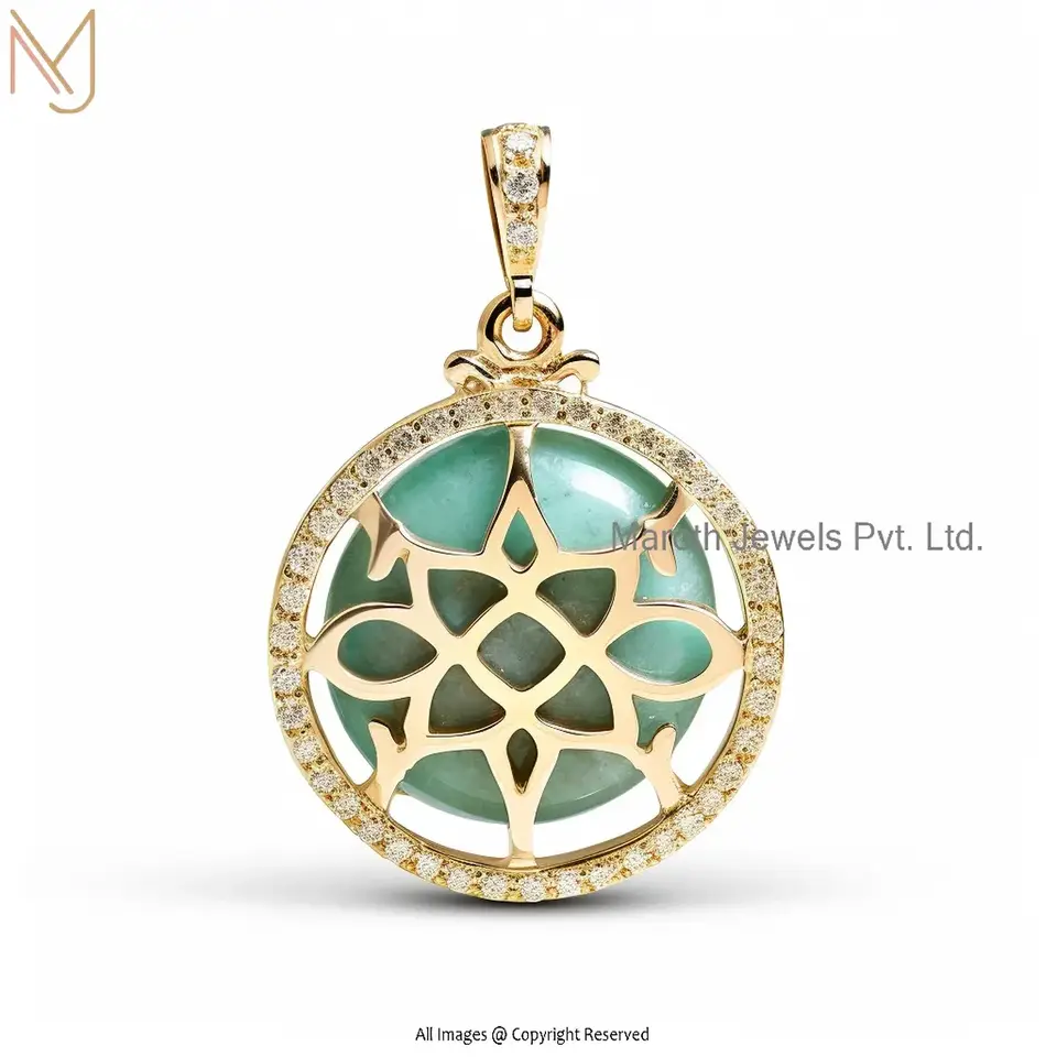 14K Yellow Gold Moissanite Beit Round Pendant Custom Jewelry