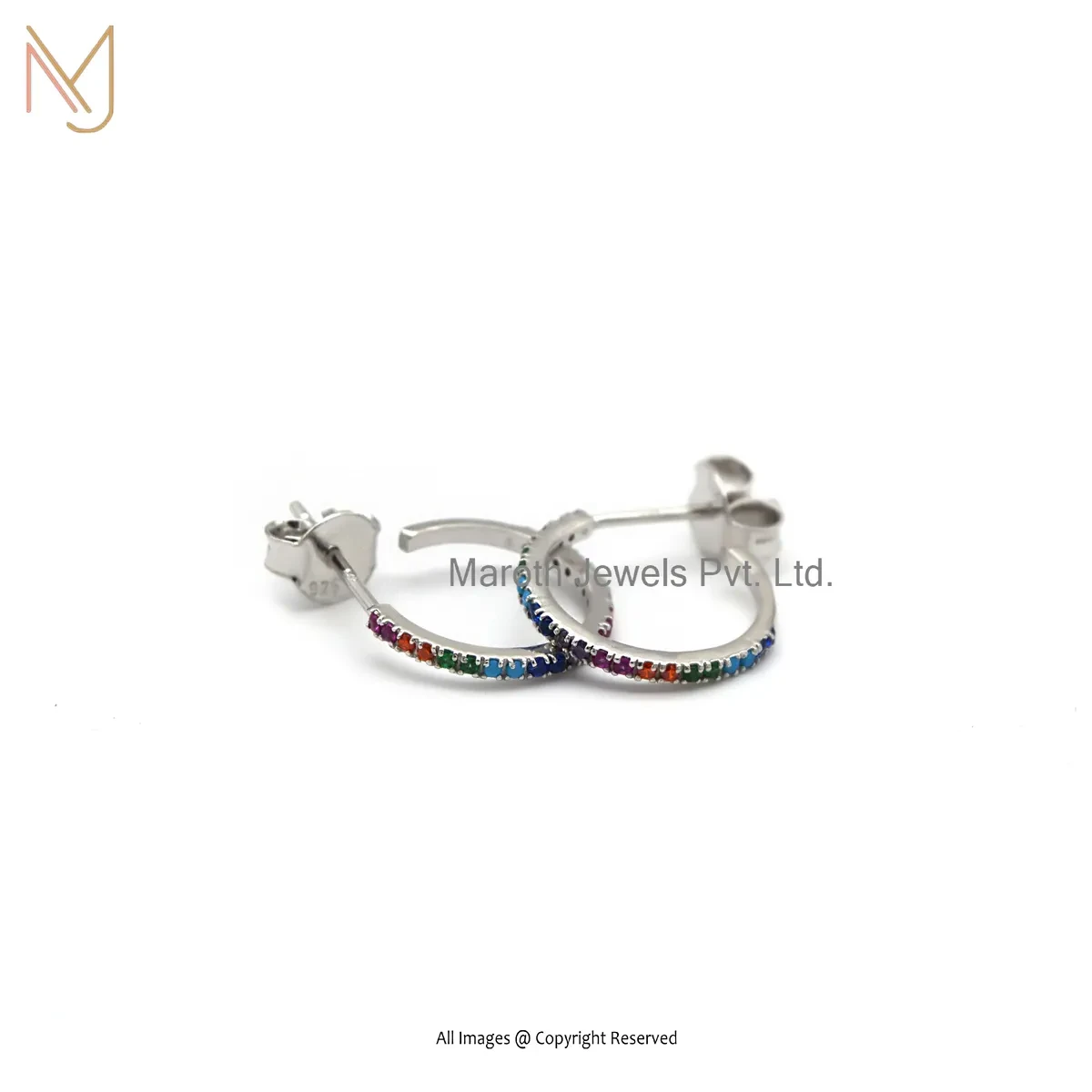 14K Yellow Gold Multi Gemstone Hoop Earring Custom Jewelry