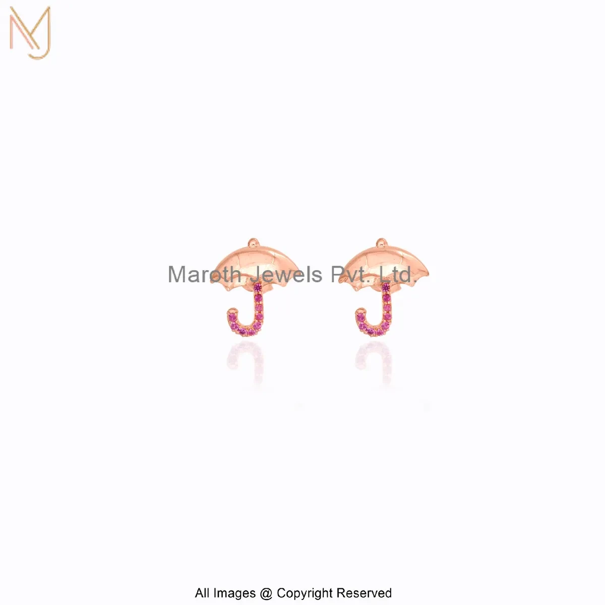 925 Silver Rose Gold Plated Ruby Umbrella Stud Earrings Jewelry Supplier
