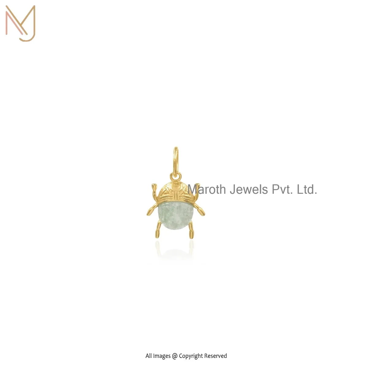 14K Yellow Gold Aventurine Gemstone Beatle Scarab Pendant Jewelry Supplier