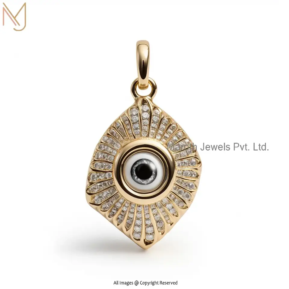 Wholesale 14K Yellow Gold Moissanite Diamond Evil Eye Pendant