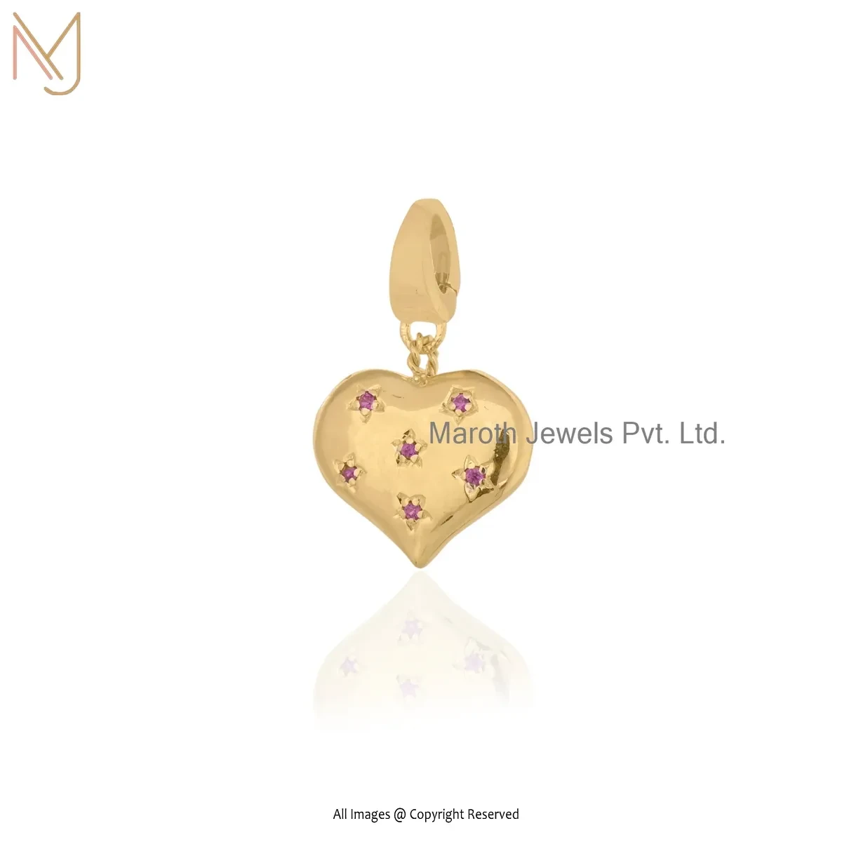 14K Yellow Gold Ruby Heart Pendant Jewelry Supplier