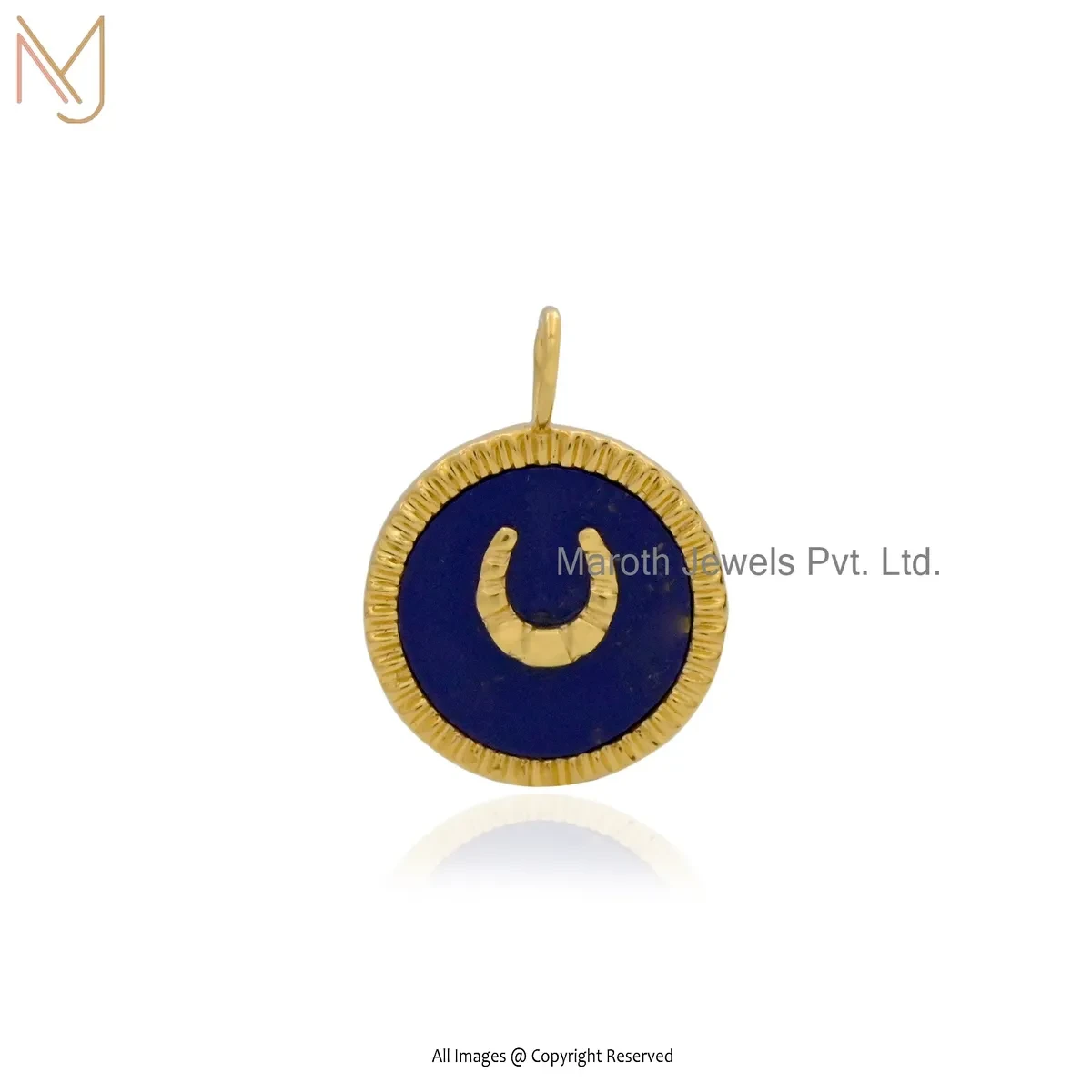 14K Yellow Gold Lapiz Lazuli Moon Pendant Custom Jewelry