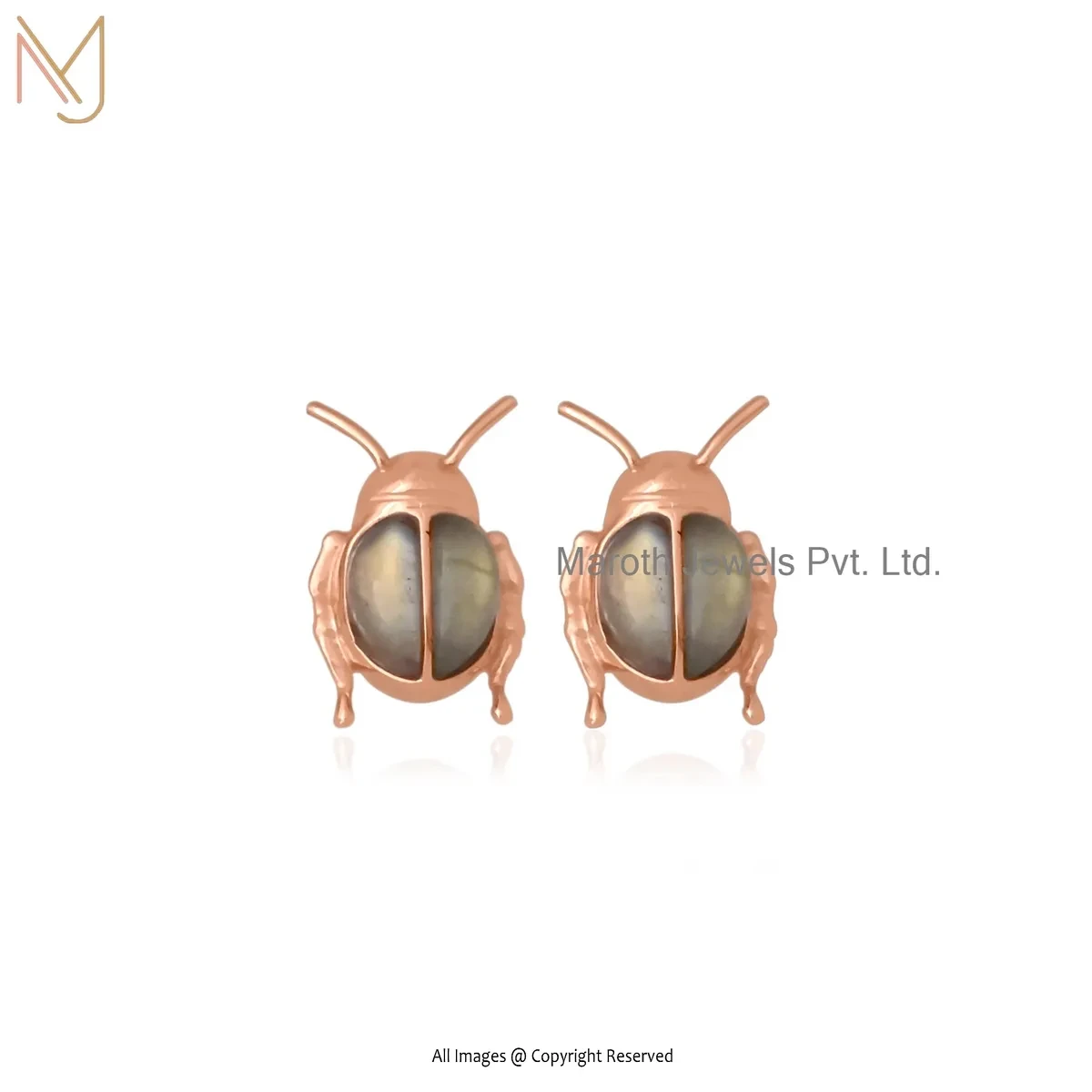 14K Yellow Gold Labradorite Scarab Stud Earring Manufacturer