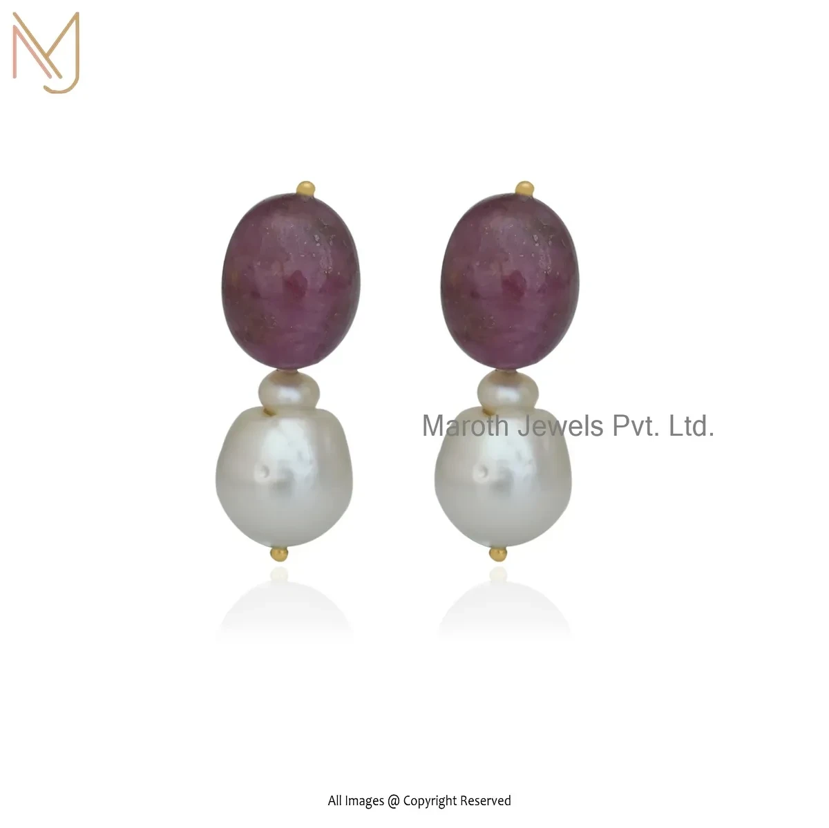 14K Yellow Gold Ruby & Pearl Drop Earring Manufcaturer