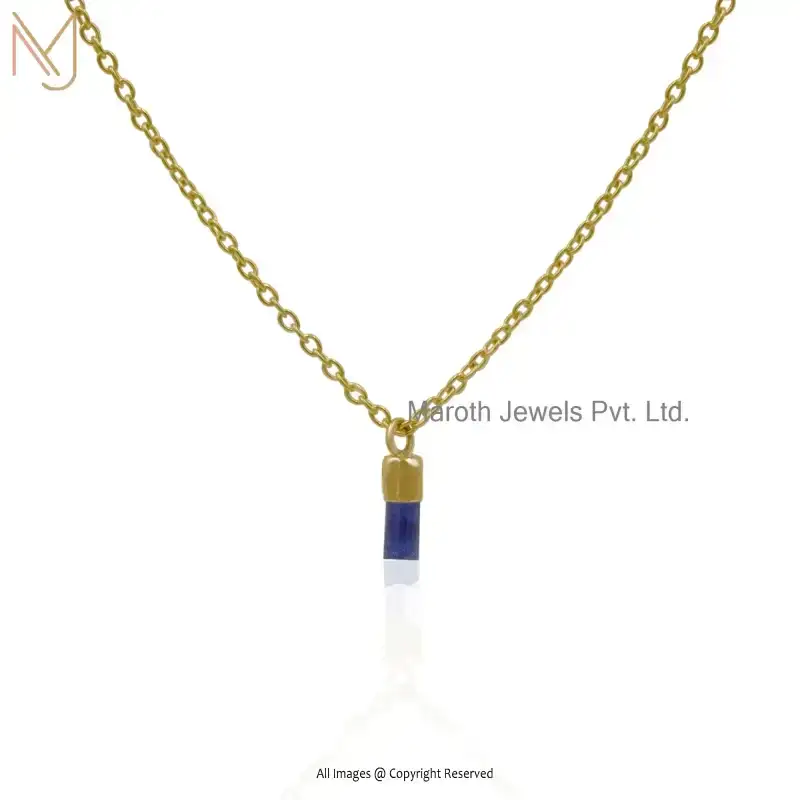 9K Yellow Gold Blue Sapphire Gemstone Blue Tiny Pendant Jewelry USA