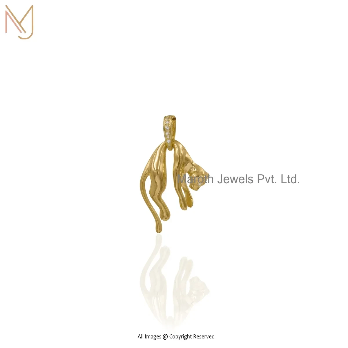 14K Yellow Gold Diamond & White Topaz Lion Charm Pendant Manufacturer