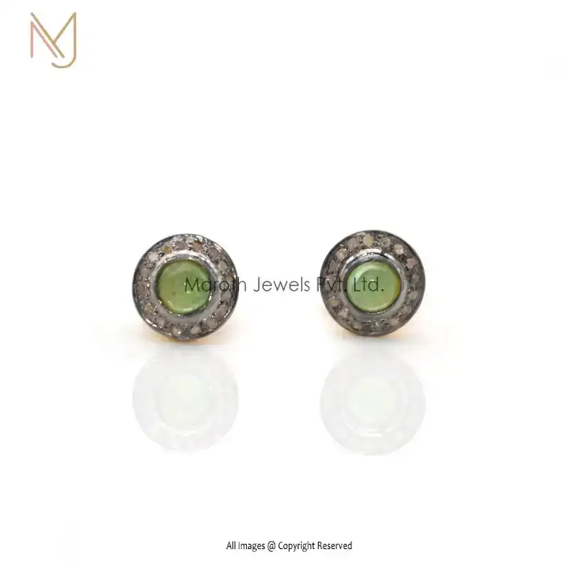 925 Silver Pave Diamond And Emerald Gemstone Studs Earrings Custom Jewelry