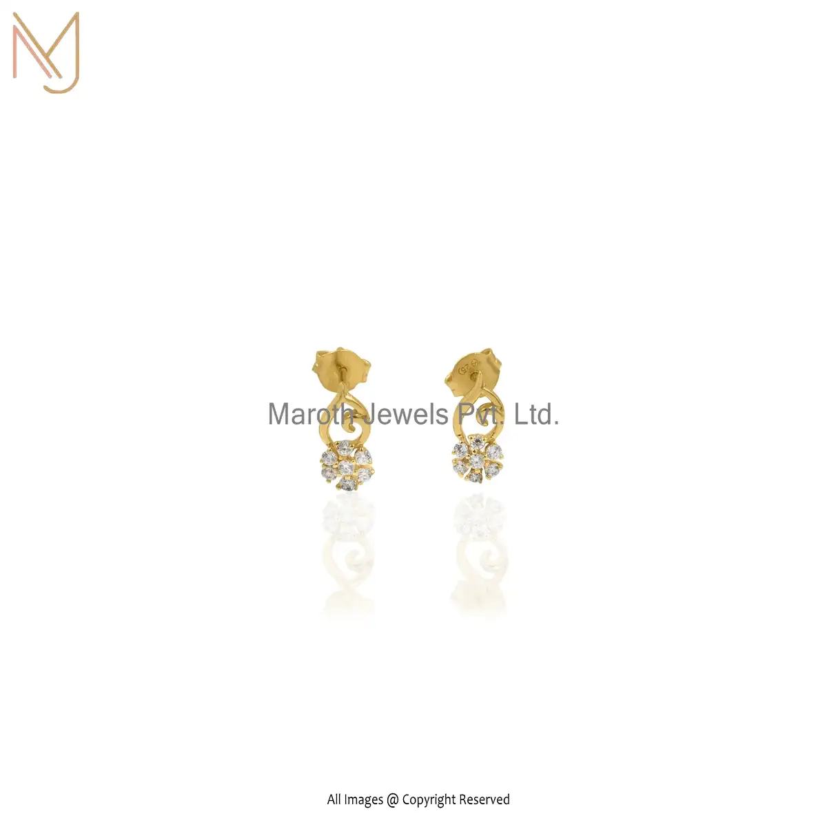 14K Yellow Gold Diamond Cubic Zircon Floral Design Drop Earring Manufacturer