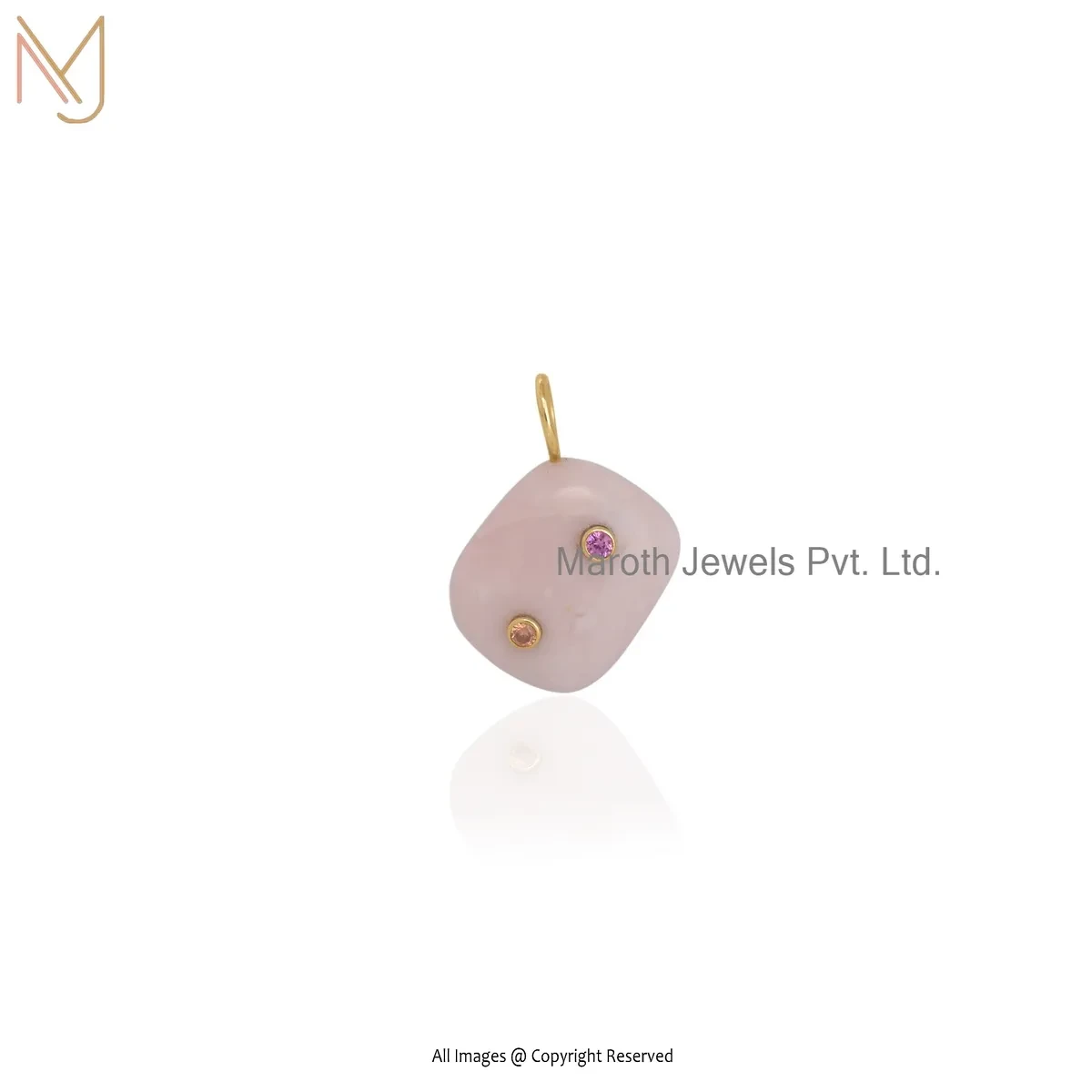 14K Yellow Gold Pink Opal & Multi Gemstone Teardrop Pendant Custom Jewelry