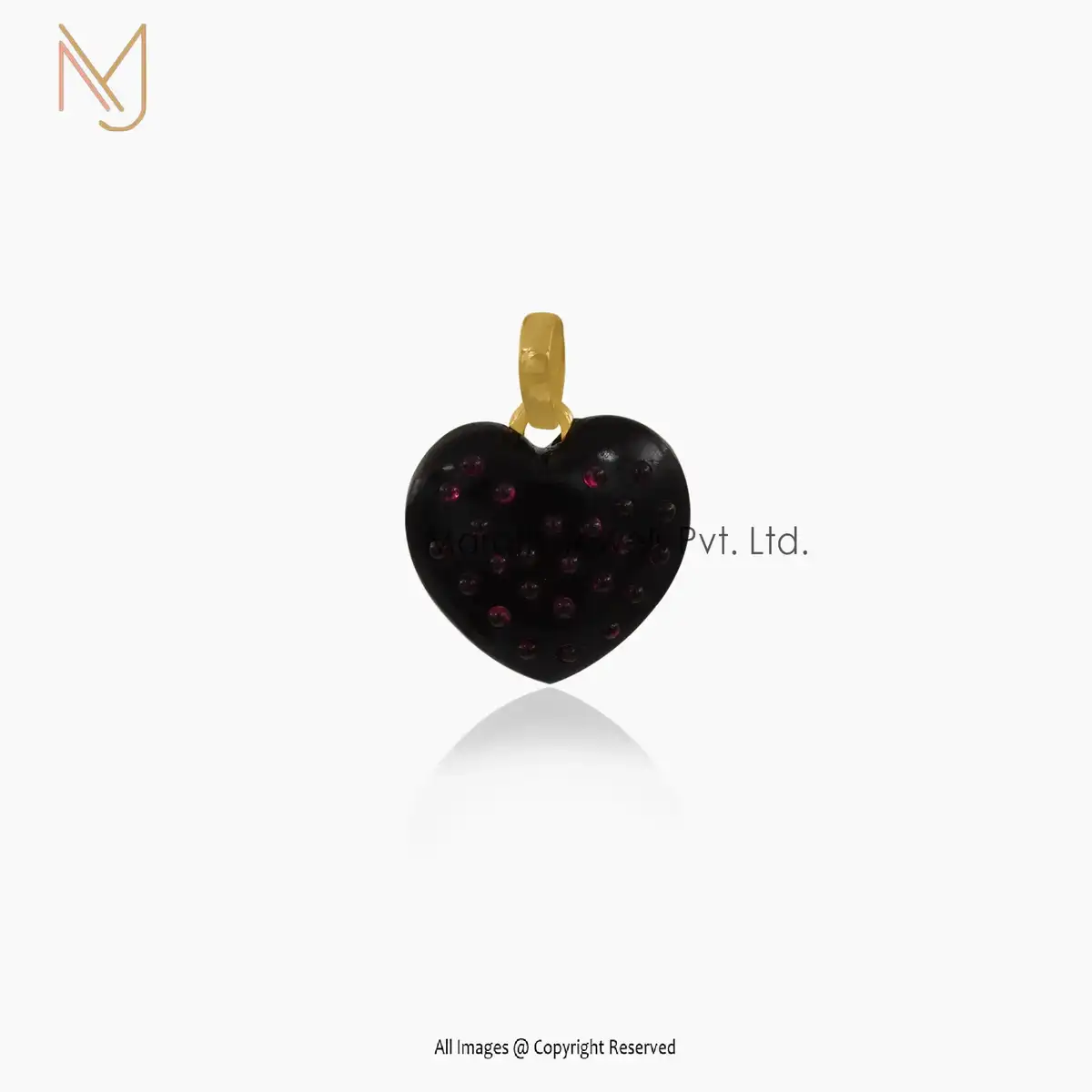 925 Silver Black Onyx & Grarnet Heart Pendant Manufacturer