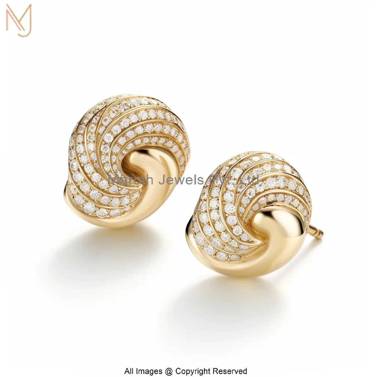 14K Yellow Gold Moissanite Diamond Swirl Gold Stud Earrings Manufacturer