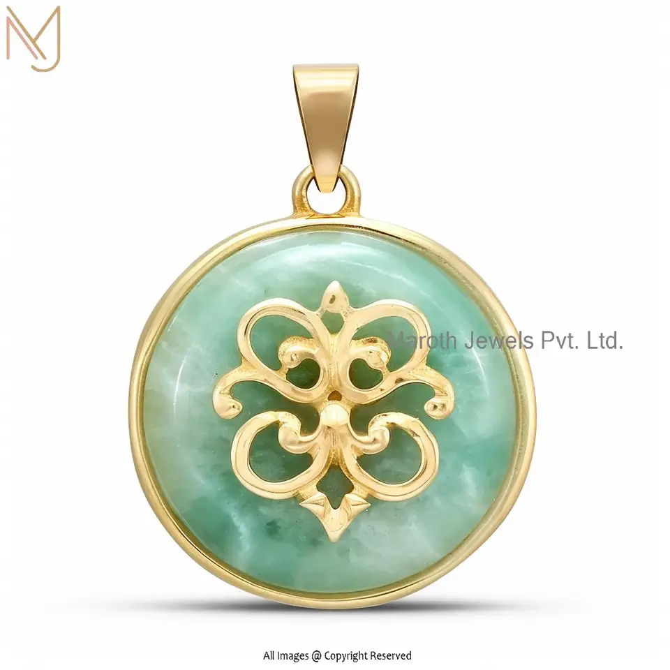 14K Yellow Gold Amazonite Spritual Pendant Jewelry Supplier