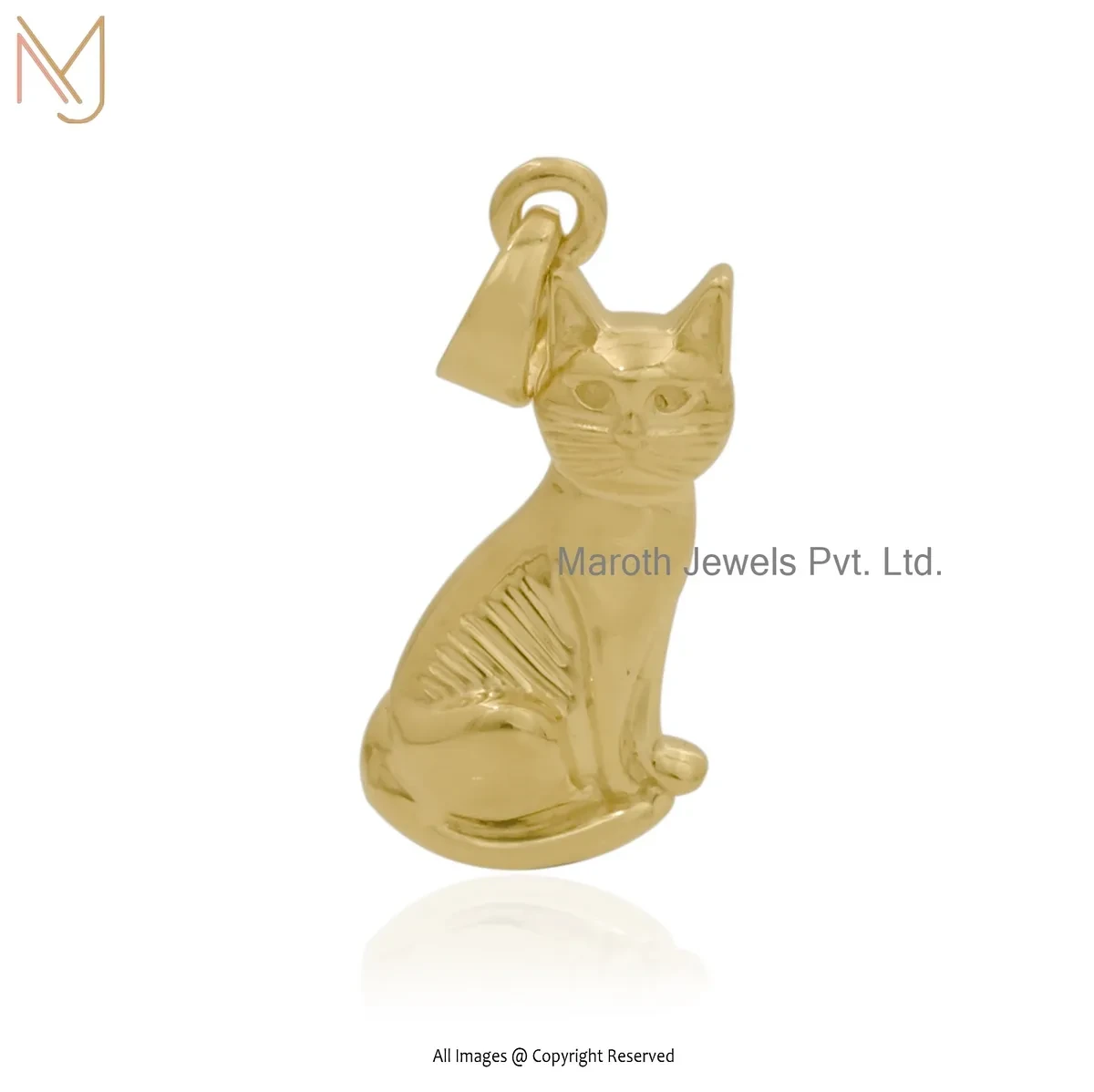 14K Yellow Gold Dainty Cat Pendant Custom Jewelry