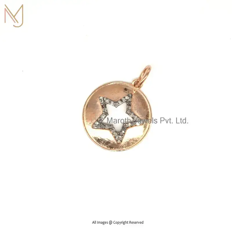 925 Silver Rose Gold And Rhodium Plated Pave Diamond Star Designs Pendant Custom Jewelry