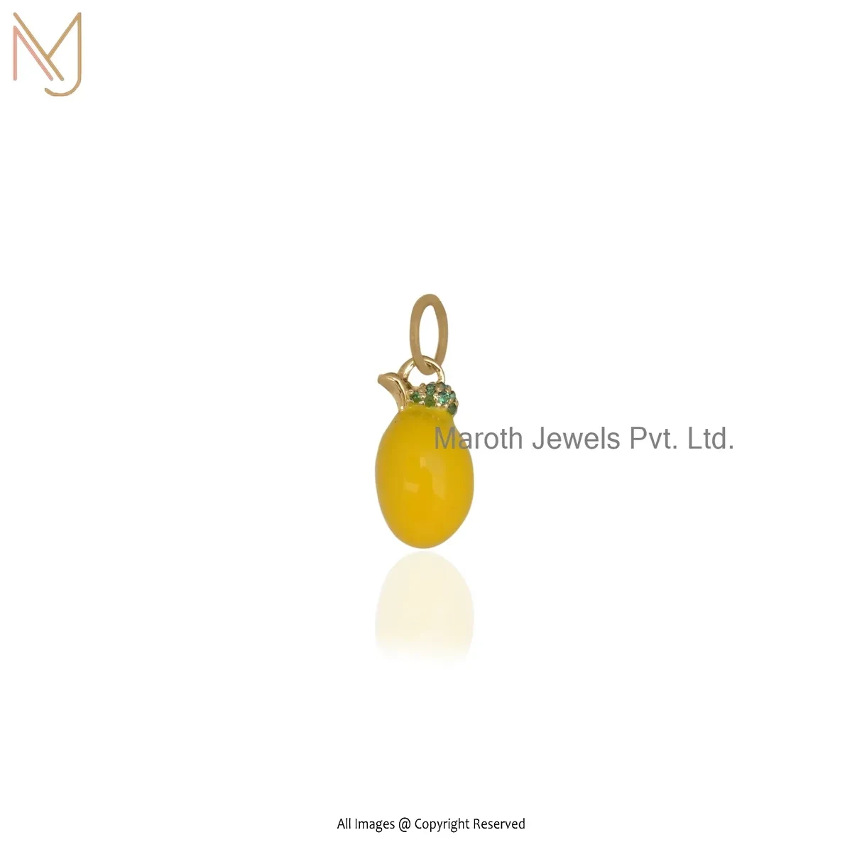 Private Lable 925 Silver Yellow Gold Plated Green Cubic Zircon & Enamel Gemstone Lemon Charm Pendant