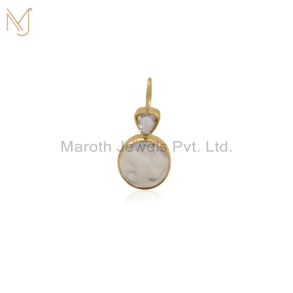 14K Yellow Gold Rose Cut Diamond With Rainbow Moonstone Bezel Pendant USA