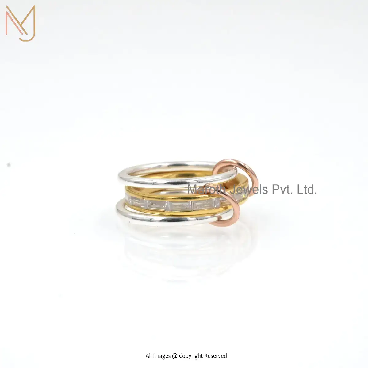 Private Lable 925 Silver Natural Silver Yellow Gold Rose Gold Plated White CZ Band Ring
