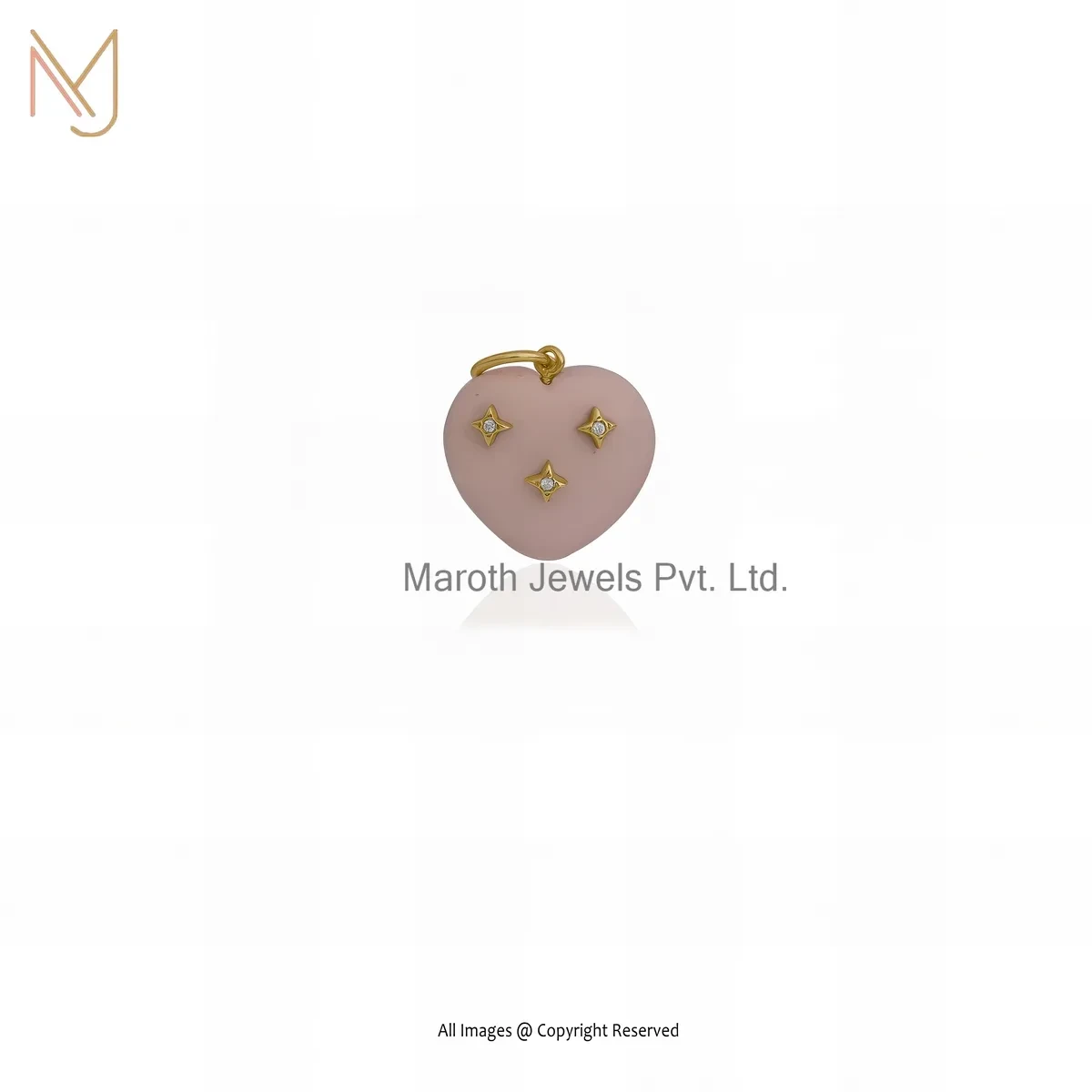14K Yellow Gold Cubic Zircon And Pink Opal Gemstone Heart Pendant Jewelry Supplier