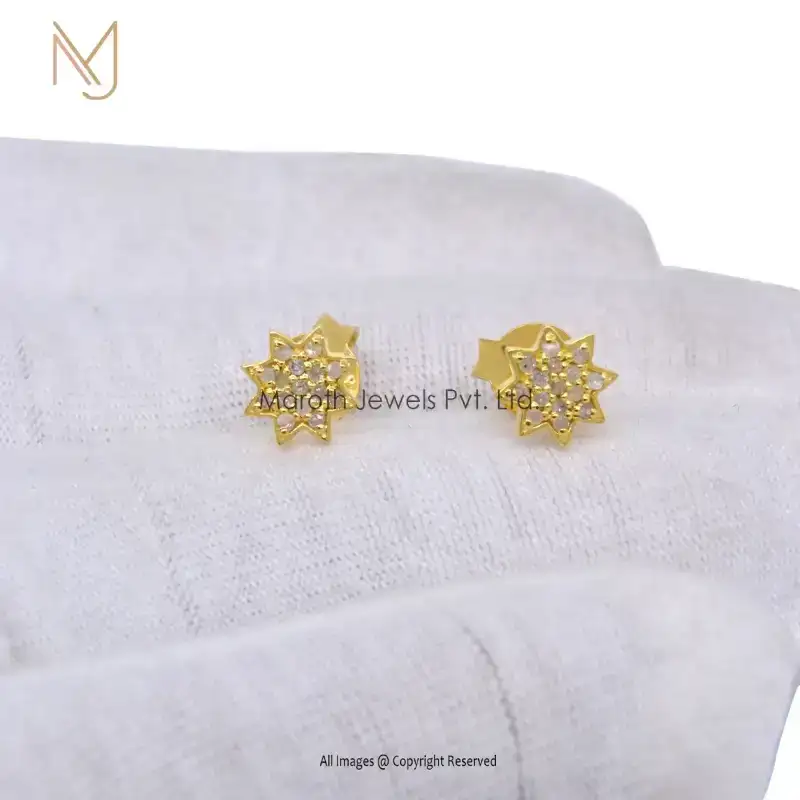 14K Yellow Gold Plated Point Diamond Star Studs Earrings Custom Jewelry