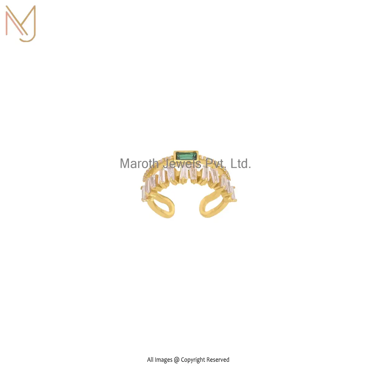 14K Yellow Gold Plated Cubic Zircon Double Band Ring Jewelry Manufacturer