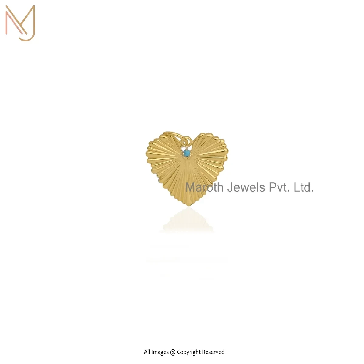 14K Soild Yellow Gold Cubic Zircon Fluted Heart Pendant Jewelry Supplier