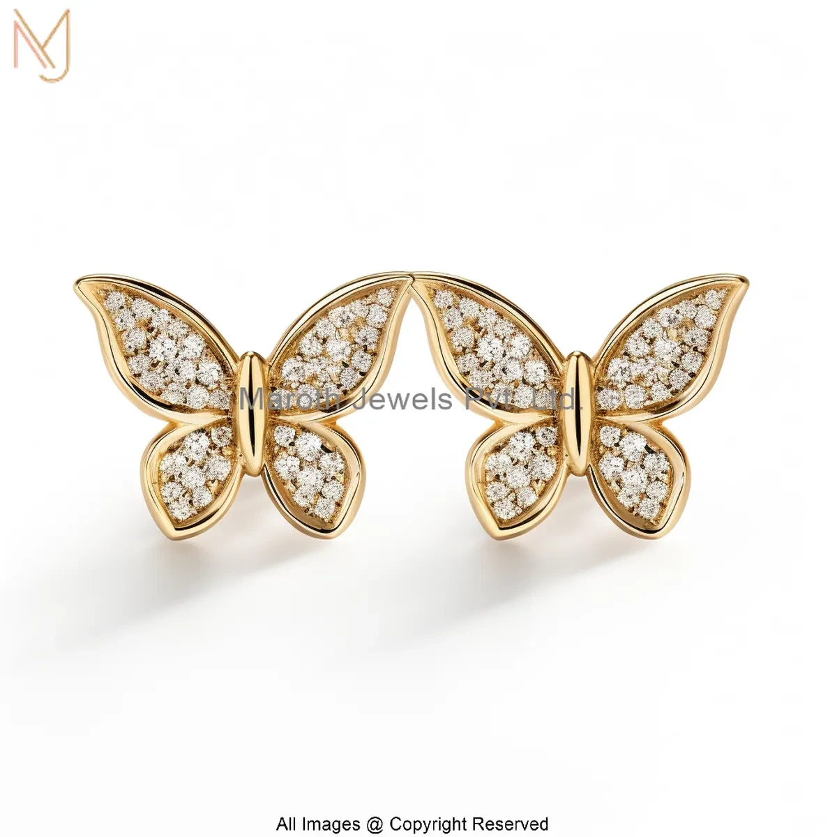 925 Silver Yellow Gold Plated Moissanite Butterfly Stud Earring Jewelry Supplier