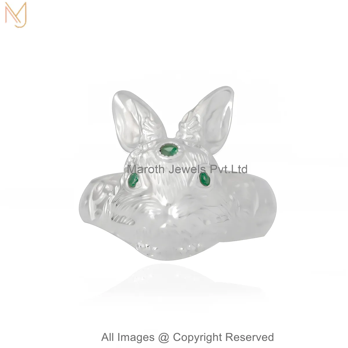 Private Lable 925 Sterling Silver White Gold Plated Gemstone Verdelle Rabbit Ring Nature Inspired Bunny Animal Jewelry