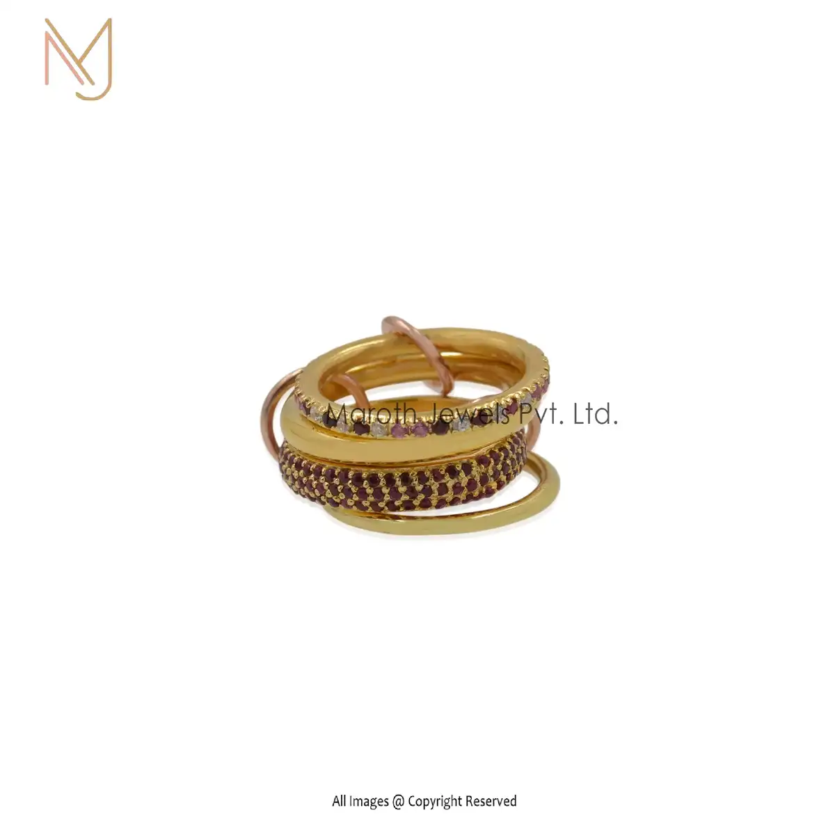 Wholesale 14K Yellow Gold Rose Gold CZ Multi Sappiher Dainty Knot Promise Connected Ring