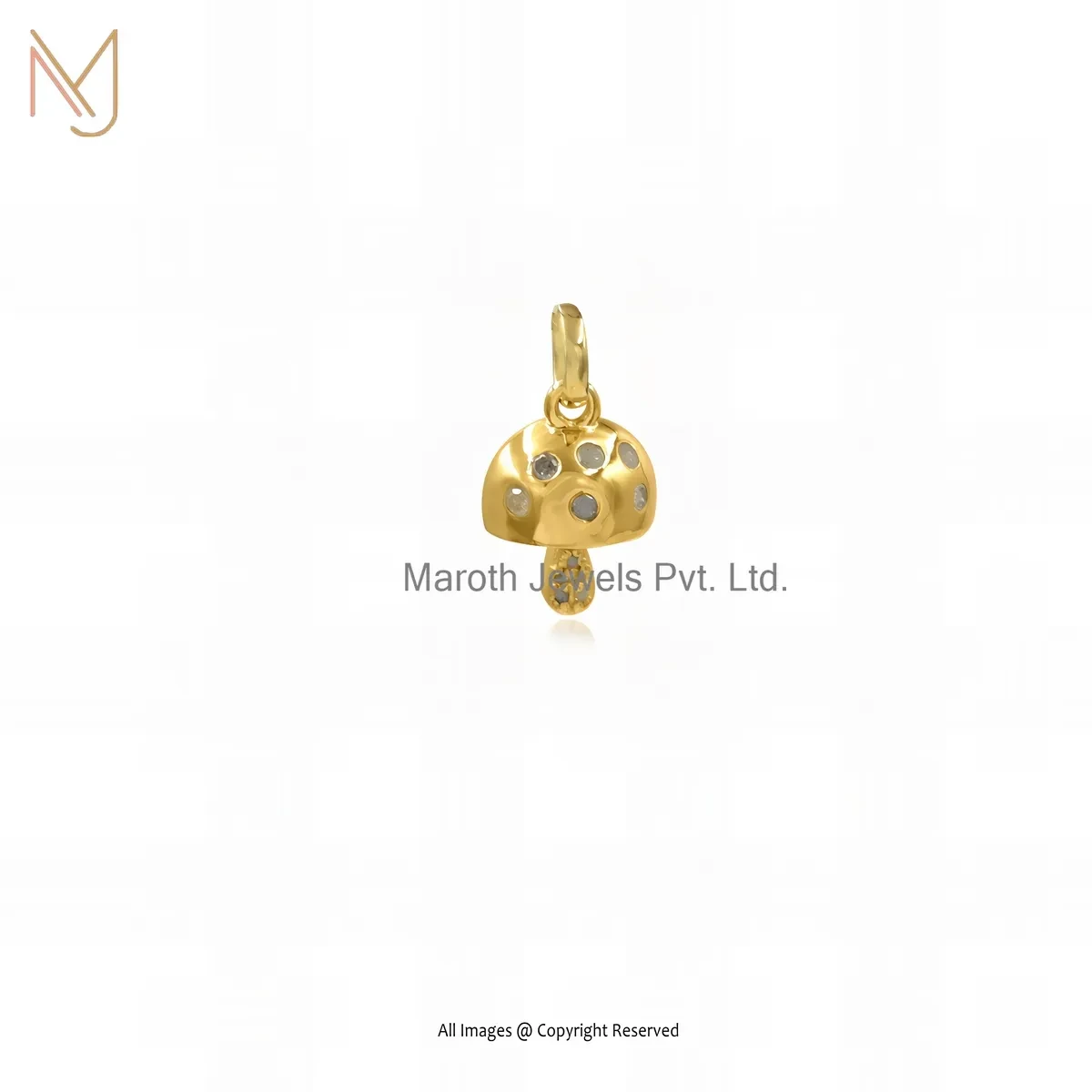 925 Silver Yellow Gold Plated Diamond Mushroom Pendant Custom Jewelry