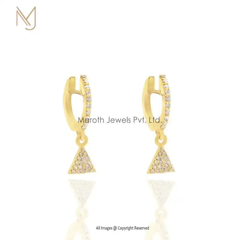 18K Yellow Gold Huggies Earrings Pave Diamond Handmade Jewelry Manufacturer