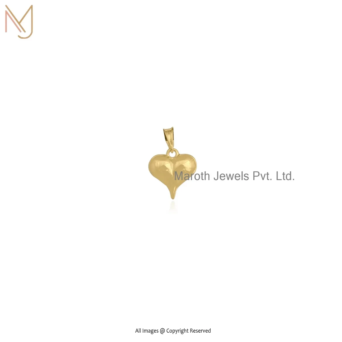 14K Yellow Gold Puffed Heart Pendant Jewelry Supplier