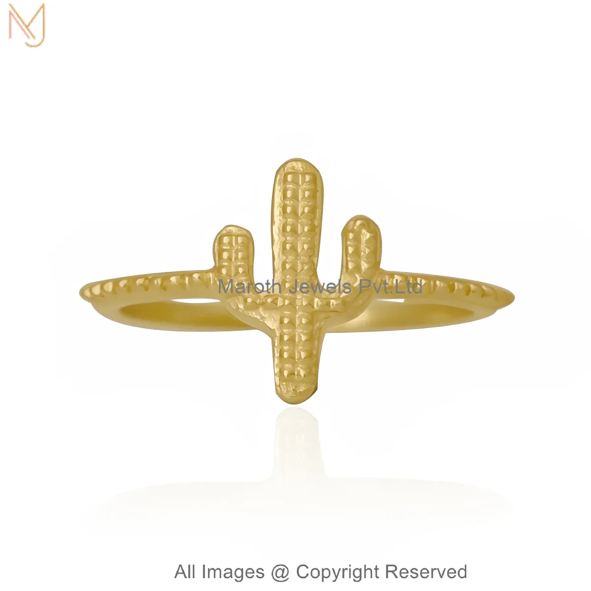 925 Silver Yellow Gold Plated Gold-Toned Cactus Charm Ring Manufacturer