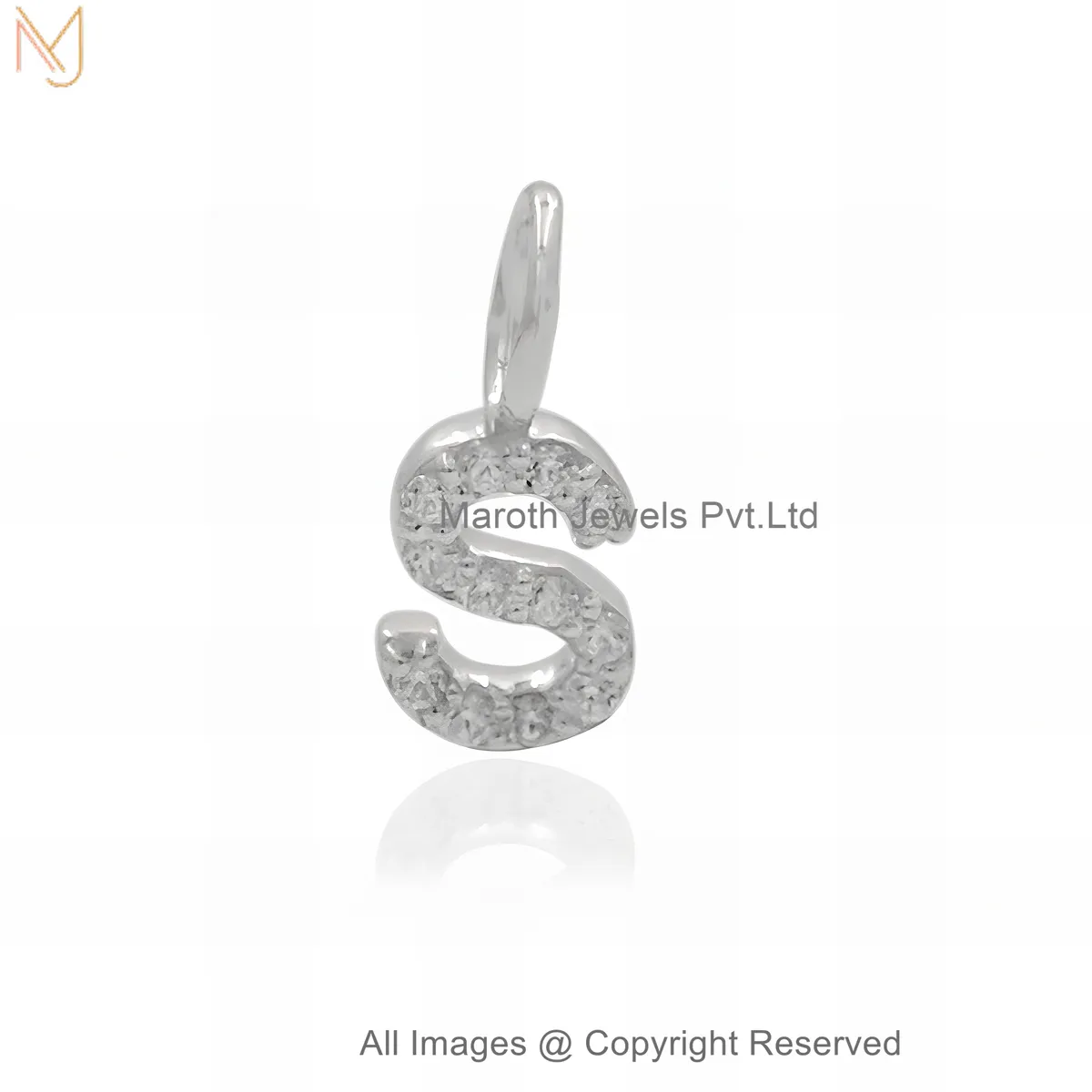 925 Sterling Silver White Gold Plated Diamond CZ S Initial Pendant – Minimalist Alphabet Letter Charm Pendant Custom Jewelry