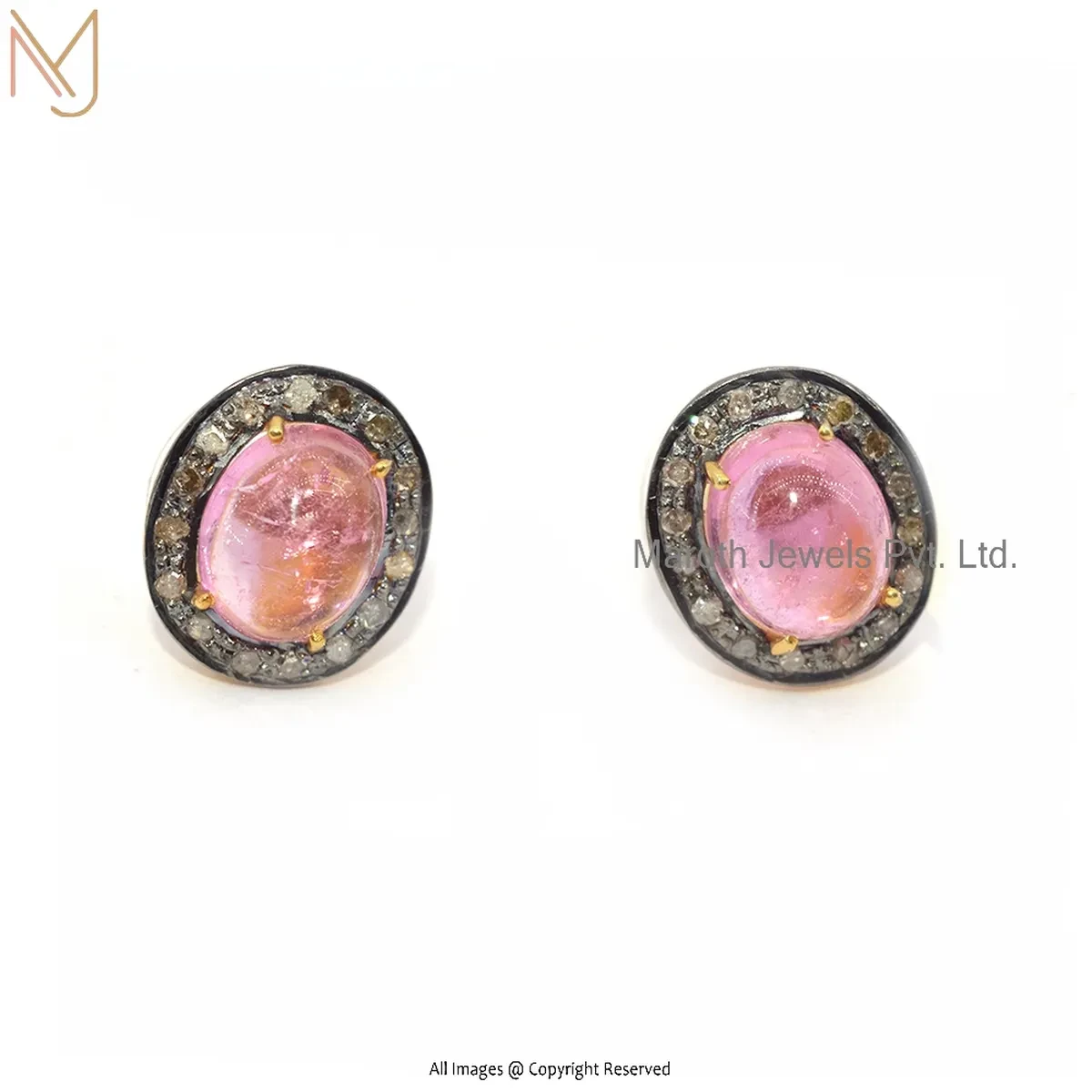 925 Silver Rhodium Yellow Gold Plated Pave Diamond Pink Sapphire Gemstone Stud Earring Manufacturer