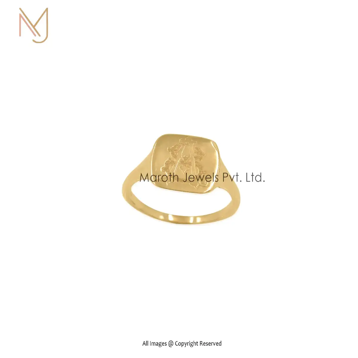 14K Yellow Gold Engraving Square Signet Ring Manufacturer