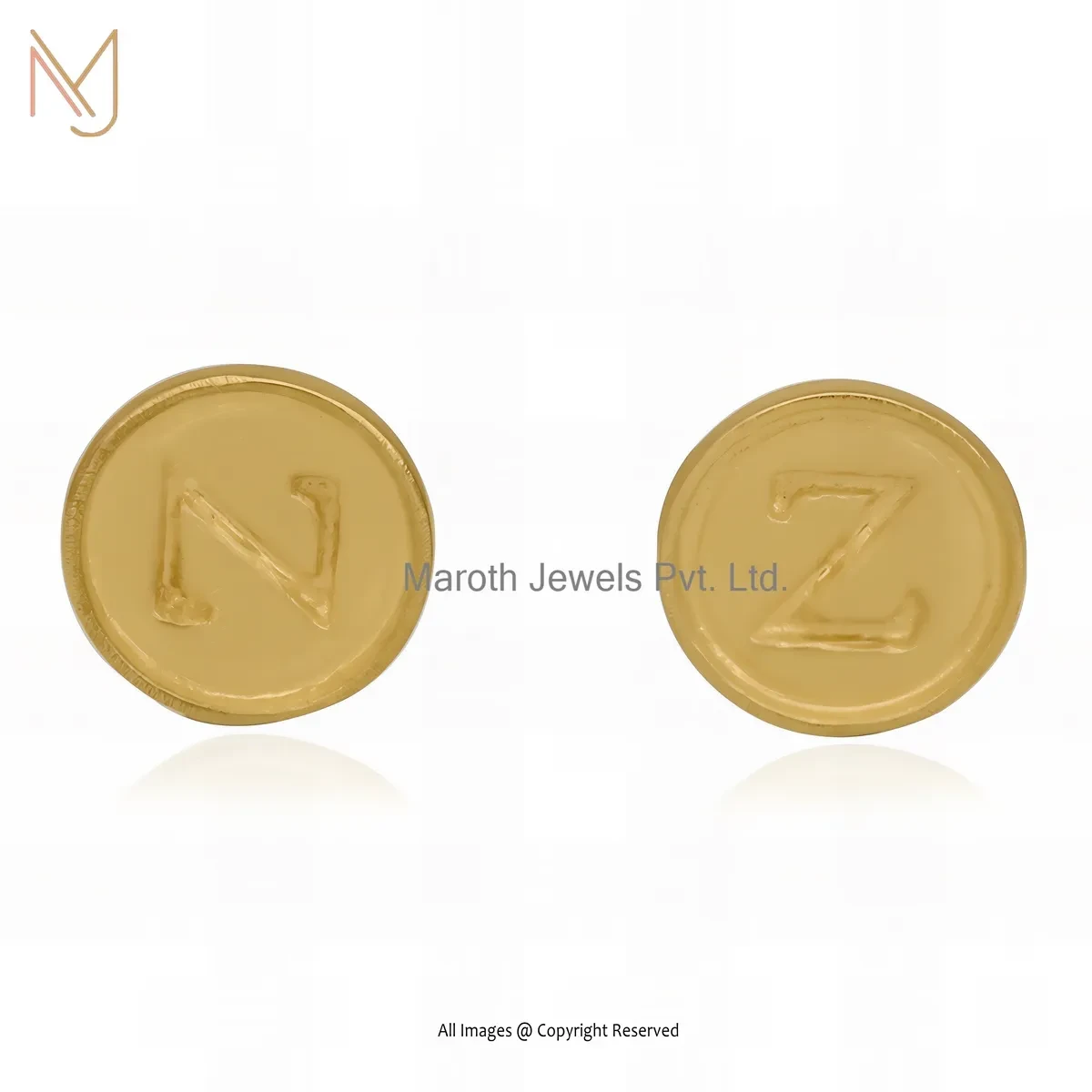 925 Silver Yellow Gold Plated Initial Letter Disc Stud Earring Jewelry Supplier