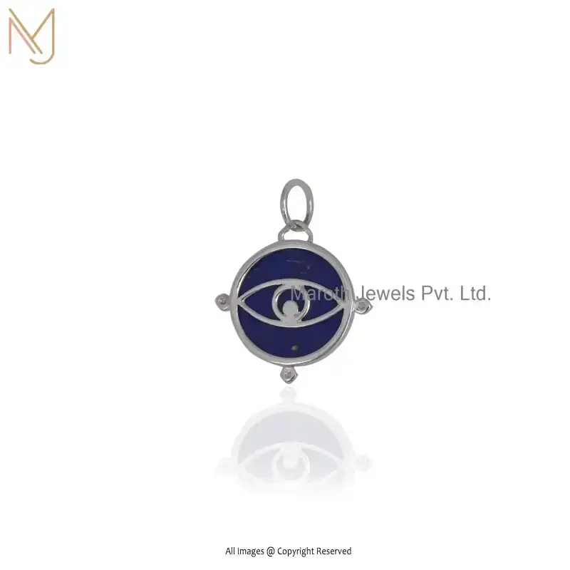 14K Yellow Gold Lapiz Lazuli Moissanite Gemstone Moon Face Charm Pendant Manufacturer