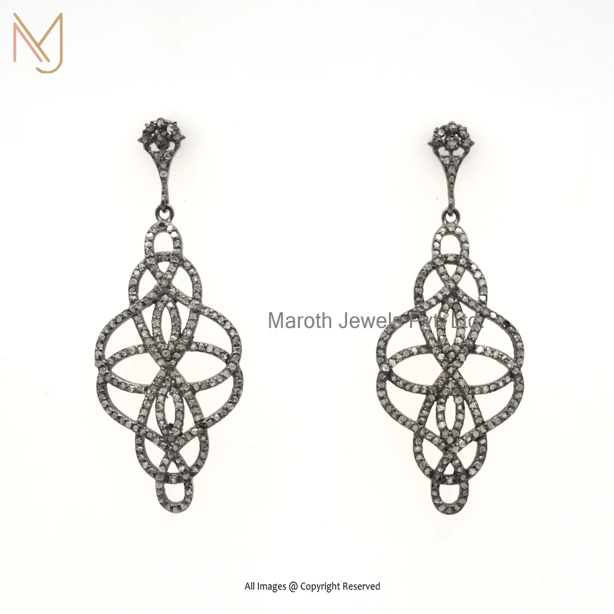 925 Silver Rhodium Plated Pave Diamond Designer Drop Earring Jewelry Supplier