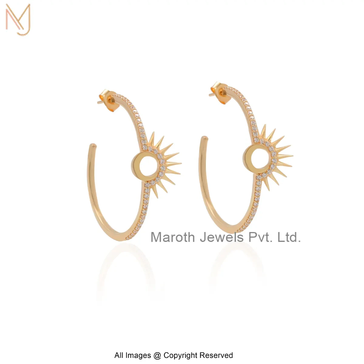 14K Yellow Gold Cubic Zircon SunShine Bright Hoops Earring Custom Jewelry