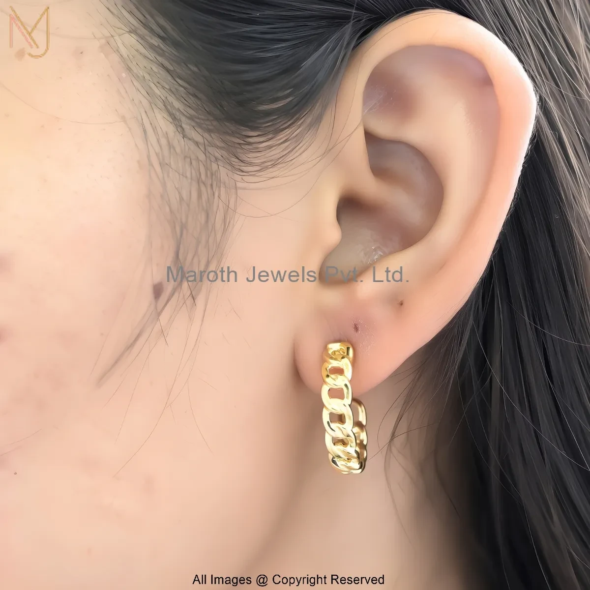 14K Yellow Gold Finish Chunky Link Hoop Earrings Jewelry Supplier