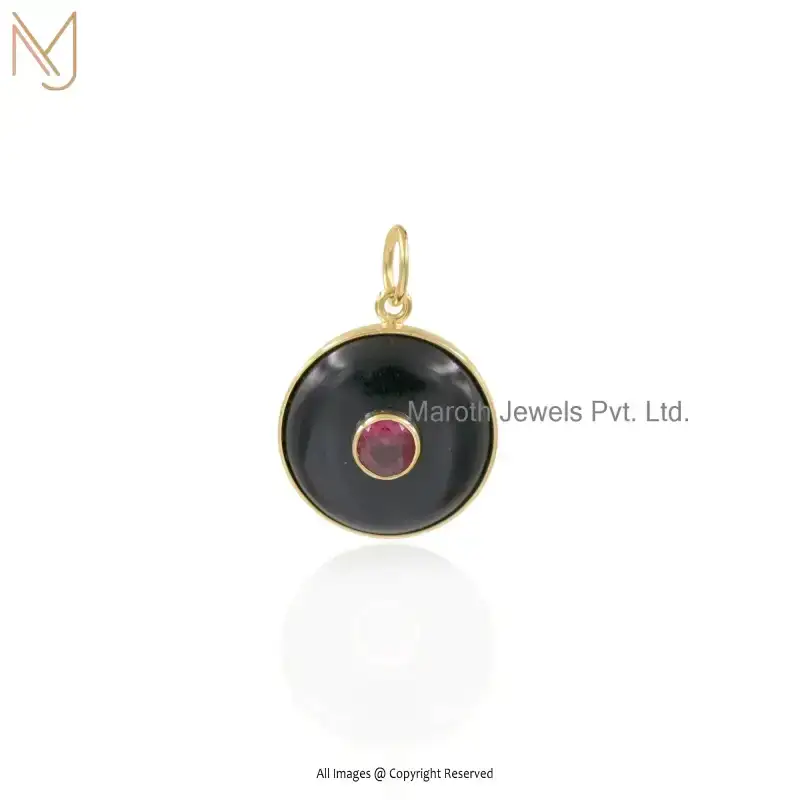 14K Yellow Gold Turquoise And Amethyst Ball Gemstone Round Pendant USA