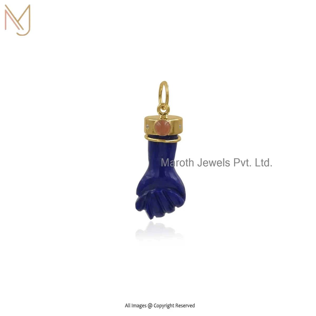 Wholesale 14K Yellow Gold Diamond Cubic Zircon & Lapiz Lazuli Gemstone Figa Pendant