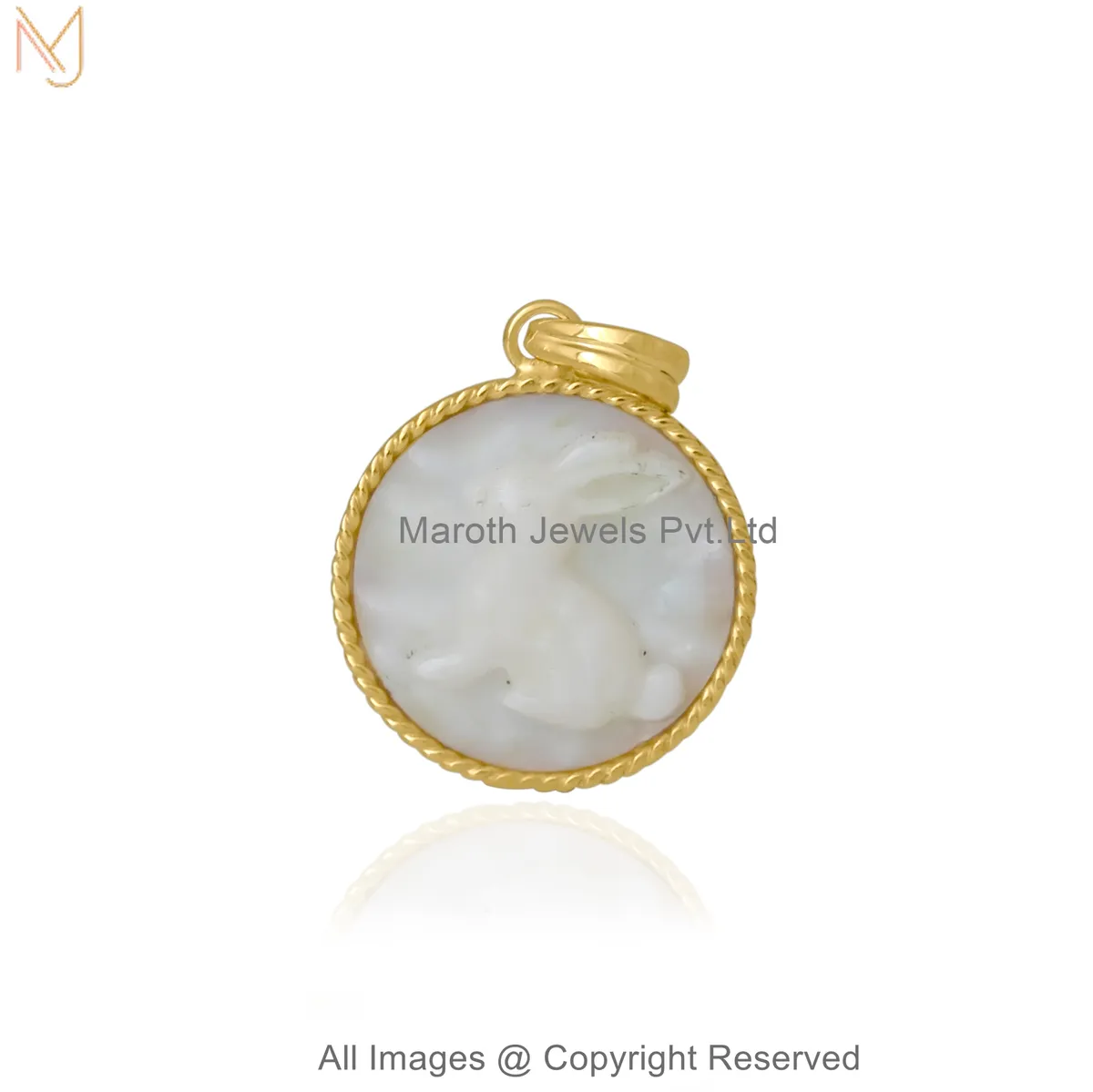 14K Yellow Gold Gemstone Cute Bunny Disc Charm Pendant Manufacturer