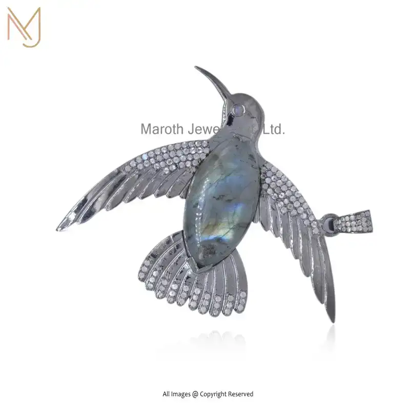 925 Silver Black Rhodium Plated Labradorite Bird Pendant Manufacturer