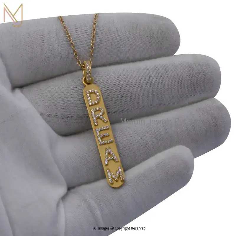 Wholesale 14K Yellow Gold Cubic Zircon DREAM Name Initials Bar Pendant Jewelry