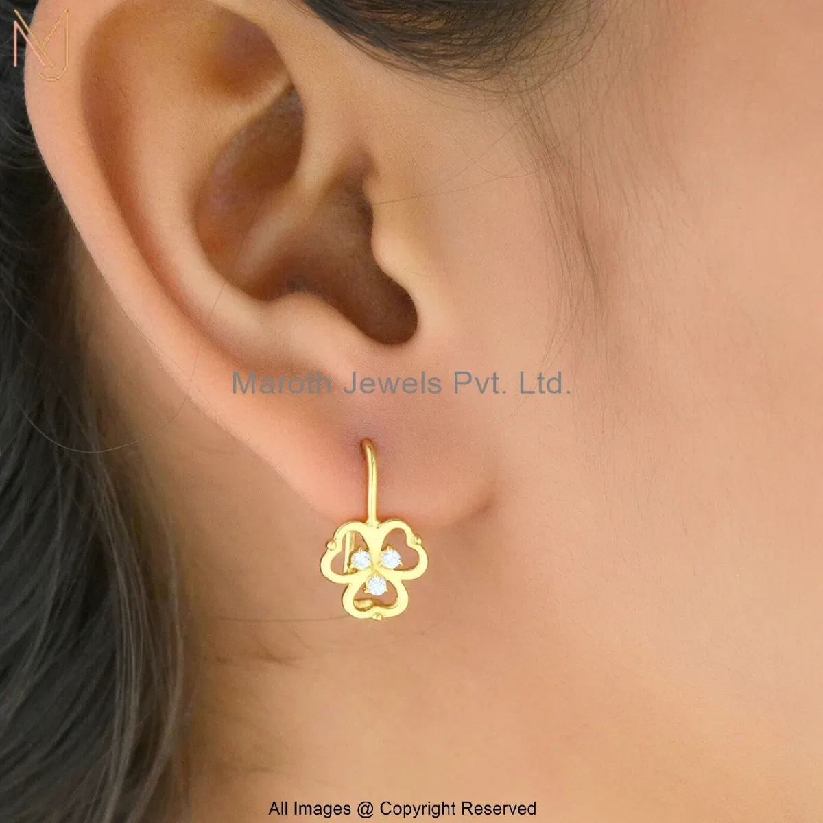 14K Yellow Gold Cubic Zircon Clover Diamond Drop Earring Jewelry Supplier